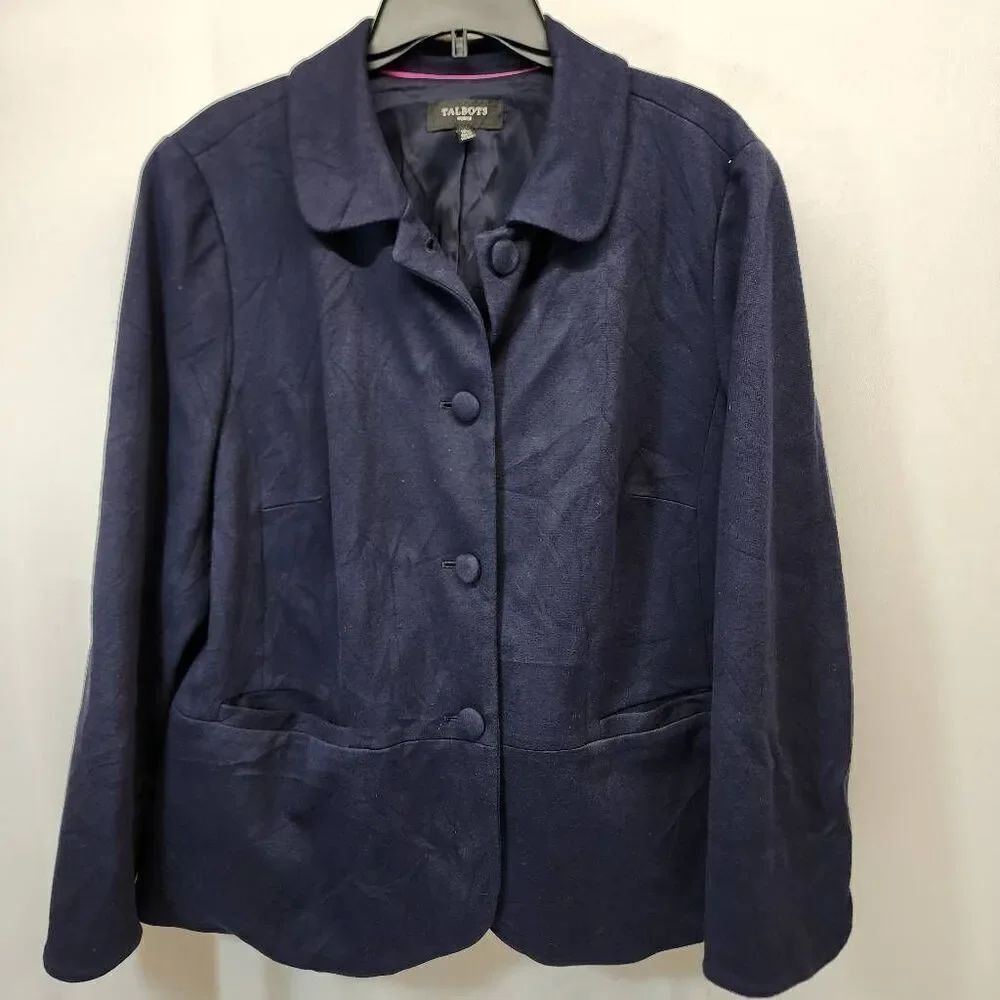 Talbots Woman 18W Navy Cotton-Modal Blend Jacket Peplum Back Button Front